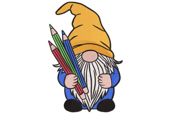 Charming Gnome with Colored Pencils Embroidery