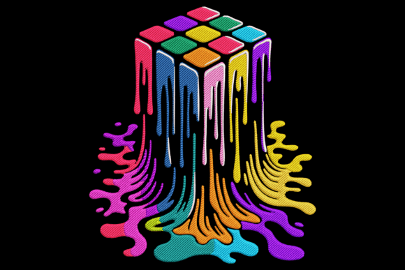 Charming Melting Rainbow Cube Embroidery