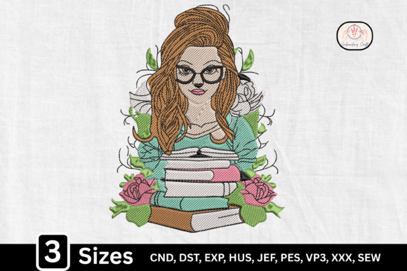 Floral Book Stack: A Charming Embroidery Design